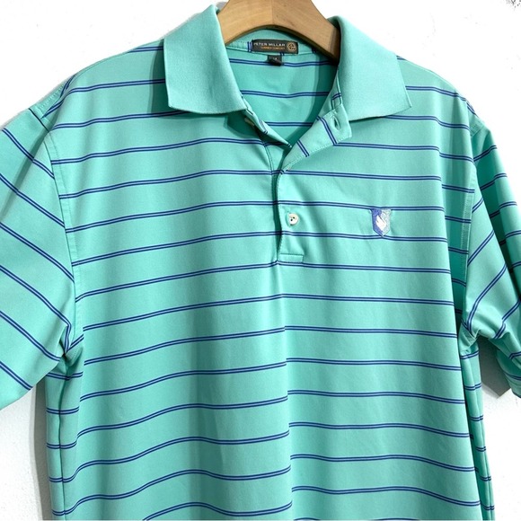 Peter Millar Summer Comfort E4 Performance Polo Shirt Aqua Blue Golf EUC size M - Picture 9 of 9